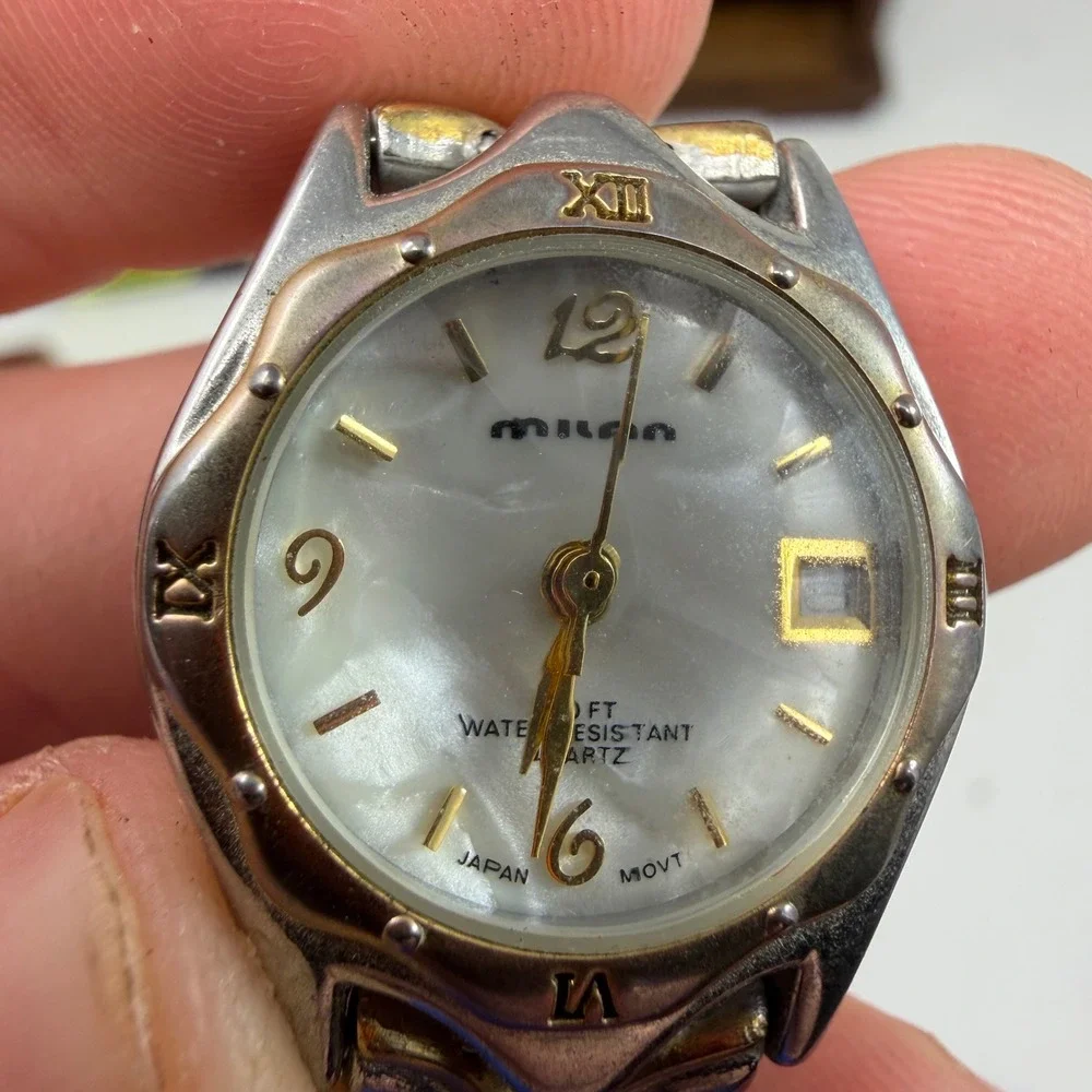 Milan Advance Two Tone Watch Mother of Pearl Dial Date Window MLS61715W
